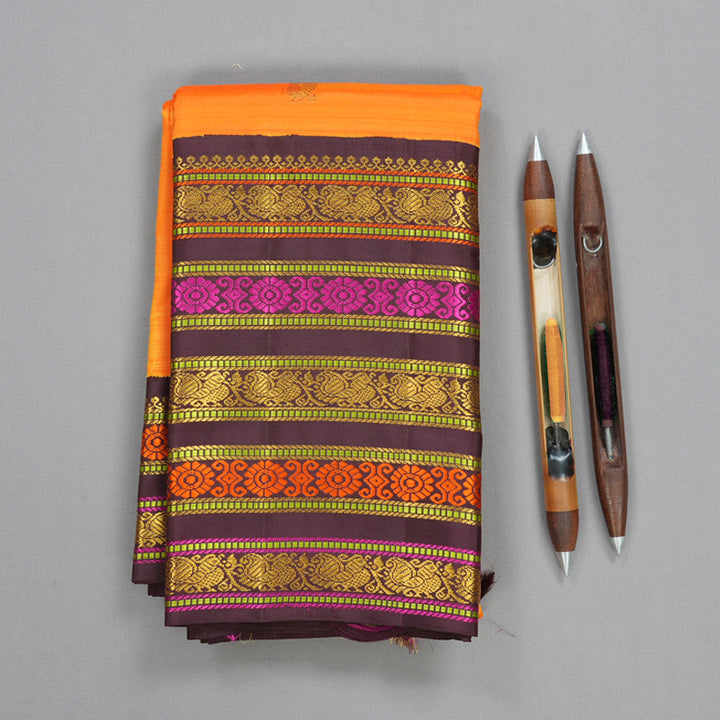 Hayagrivas Handloom Mambazham Orange Kanjivaram Silk Saree with Plum Purple Border KBF177E10-1