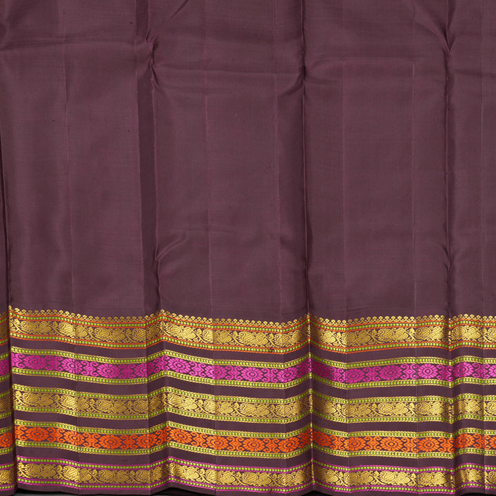 Hayagrivas Handloom Mambazham Orange Kanjivaram Silk Saree with Plum Purple Border KBF177E10-1