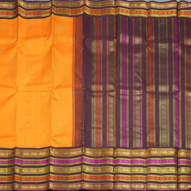Hayagrivas Handloom Mambazham Orange Kanjivaram Silk Saree with Plum Purple Border KBF177E10-1