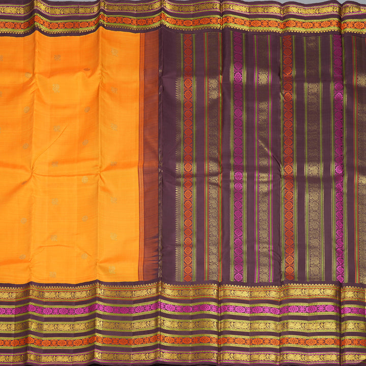 Hayagrivas Handloom Mambazham Orange Kanjivaram Silk Saree with Plum Purple Border KBF177E10-1