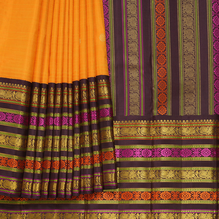 Hayagrivas Handloom Mambazham Orange Kanjivaram Silk Saree with Plum Purple Border KBF177E10-1
