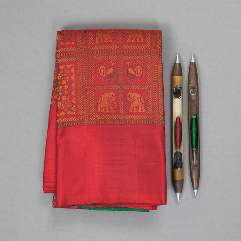 Hayagrivas Handloom Reddish Pink Kanjivaram Silk Saree KBF177E5-1