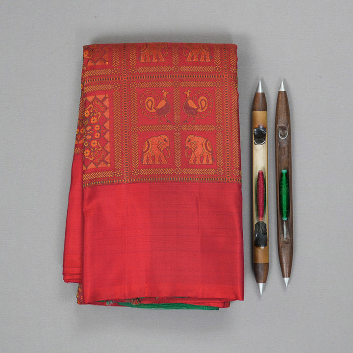 Hayagrivas Handloom Reddish Pink Kanjivaram Silk Saree KBF177E5-1