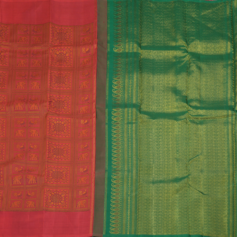 Hayagrivas Handloom Reddish Pink Kanjivaram Silk Saree KBF177E5-1
