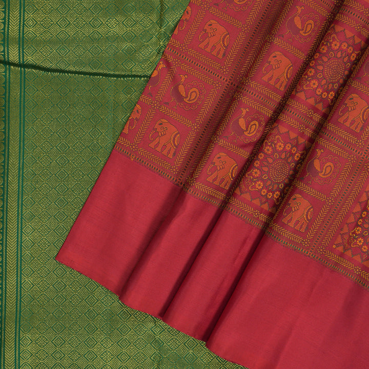 Hayagrivas Handloom Reddish Pink Kanjivaram Silk Saree KBF177E5-1