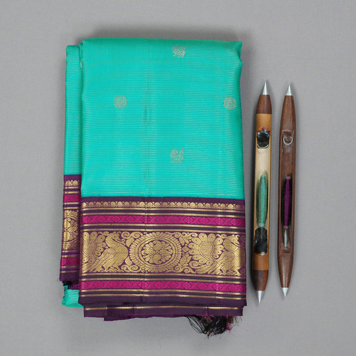 Hayagrivas Handloom Sea Green Kanjivaram Silk Saree with Purple Border KBF177E8-1