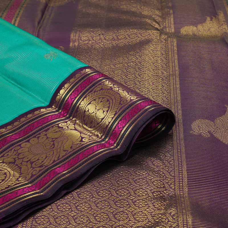 Hayagrivas Handloom Sea Green Kanjivaram Silk Saree with Purple Border KBF177E8-1