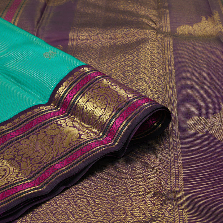 Hayagrivas Handloom Sea Green Kanjivaram Silk Saree with Purple Border KBF177E8-1