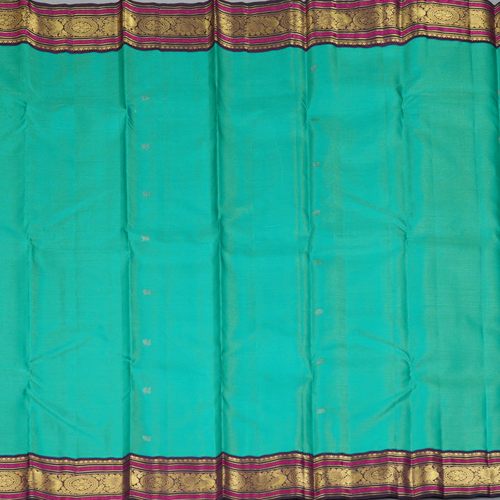 Hayagrivas Handloom Sea Green Kanjivaram Silk Saree with Purple Border KBF177E8-1