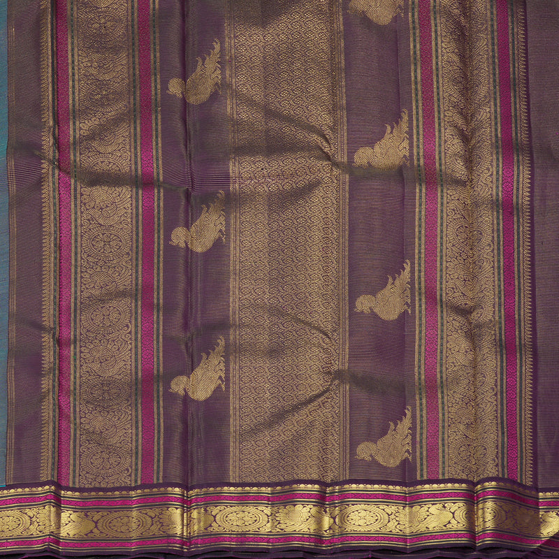 Hayagrivas Handloom Sea Green Kanjivaram Silk Saree with Purple Border KBF177E8-1
