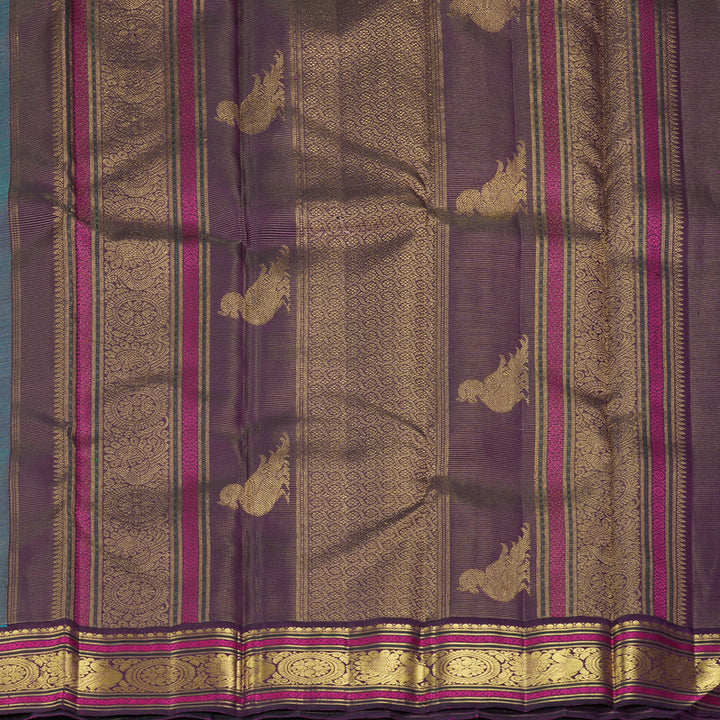 Hayagrivas Handloom Sea Green Kanjivaram Silk Saree with Purple Border KBF177E8-1