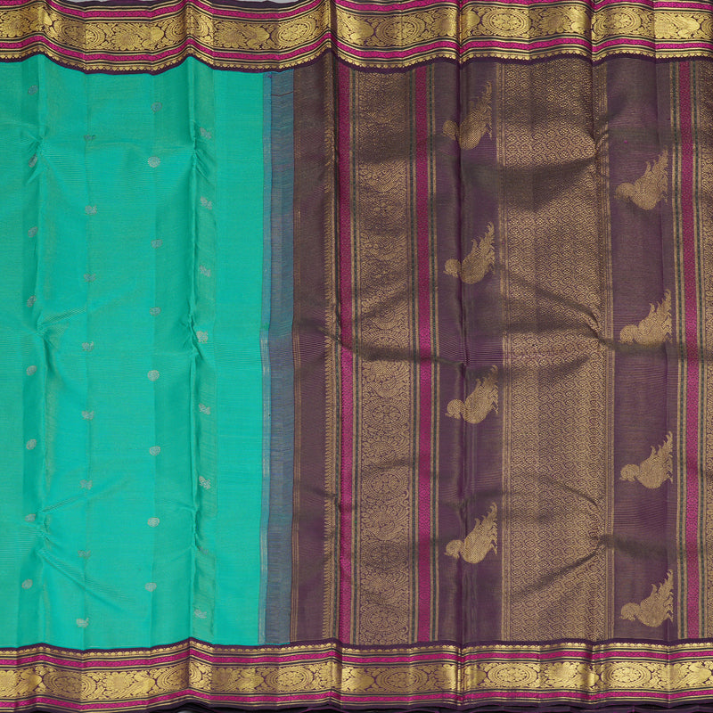 Hayagrivas Handloom Sea Green Kanjivaram Silk Saree with Purple Border KBF177E8-1