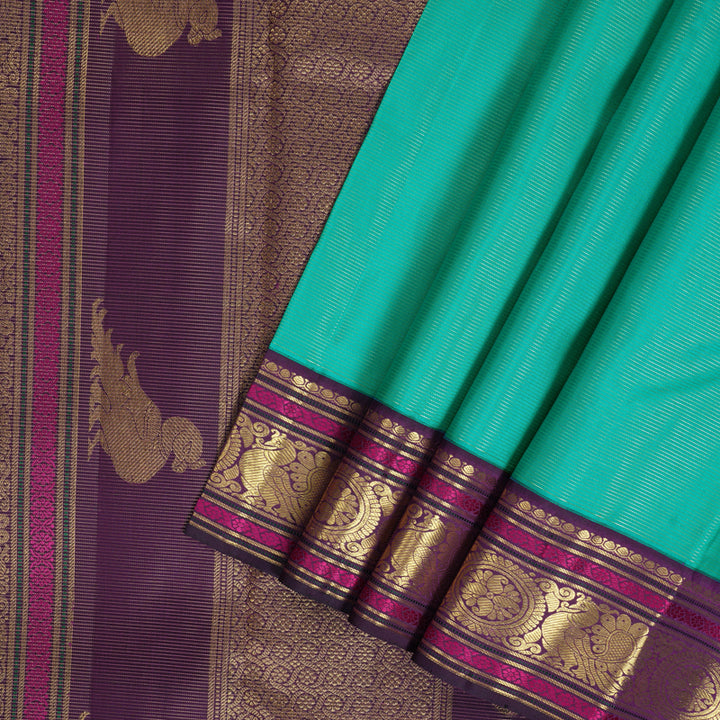 Hayagrivas Handloom Sea Green Kanjivaram Silk Saree with Purple Border KBF177E8-1