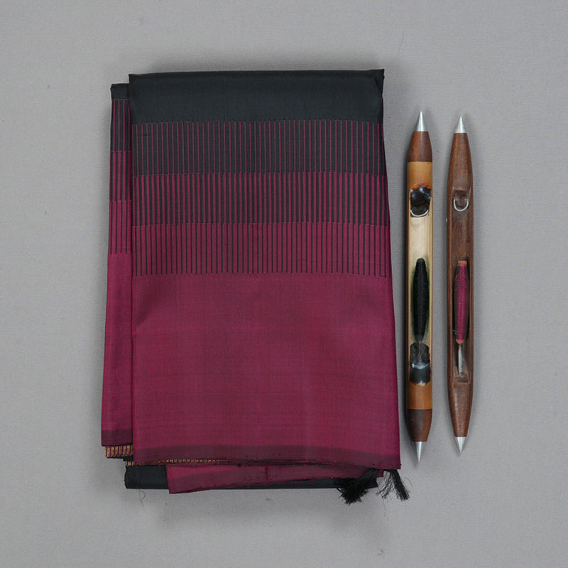 Hayagrivas Handloom Black Kanjivaram Silk Saree with Wine Border KBF178E4-1