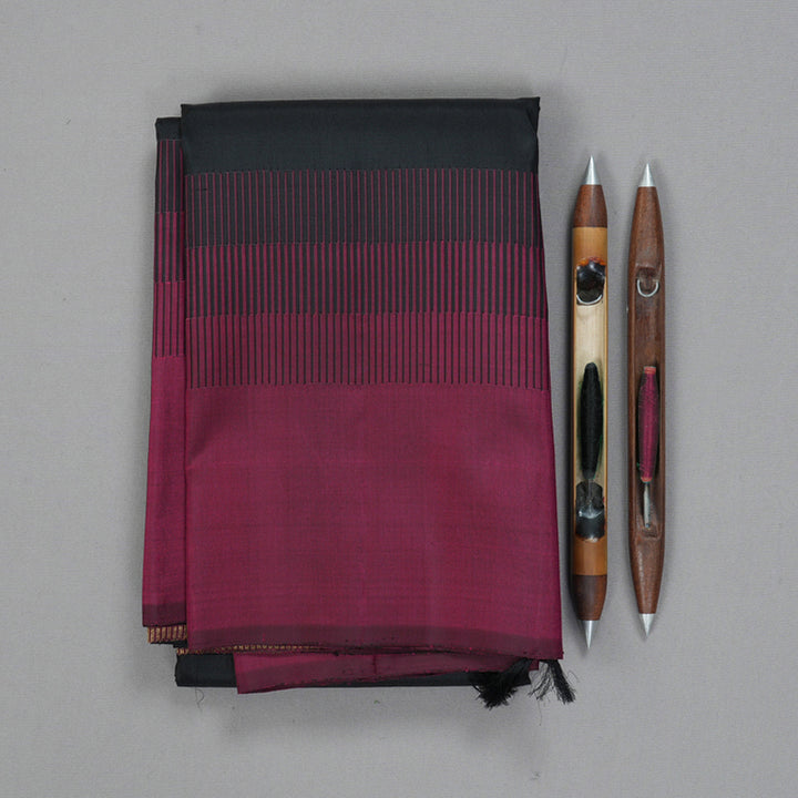 Hayagrivas Handloom Black Kanjivaram Silk Saree with Wine Border KBF178E4-1