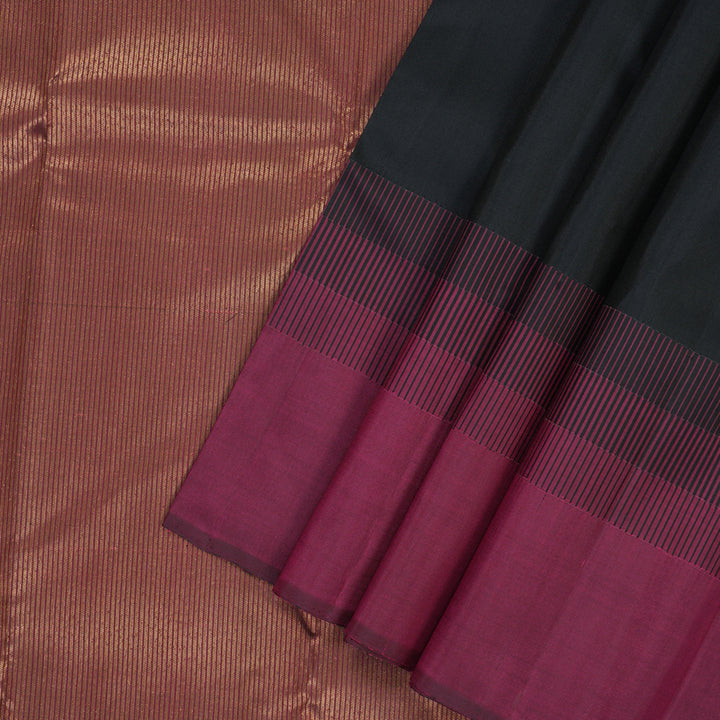 Hayagrivas Handloom Black Kanjivaram Silk Saree with Wine Border KBF178E4-1