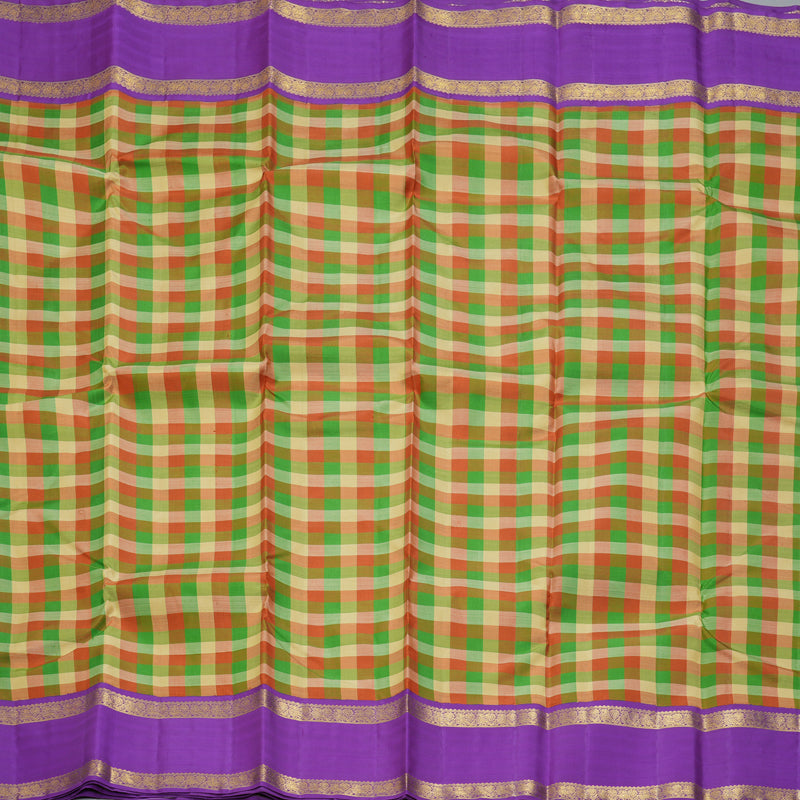 Hayagrivas Handloom Multicolour Checks Kanjivaram Silk Saree with Voilet Retta Pet Border KBF178E5-1
