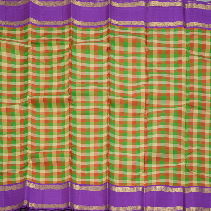 Hayagrivas Handloom Multicolour Checks Kanjivaram Silk Saree with Voilet Retta Pet Border KBF178E5-1