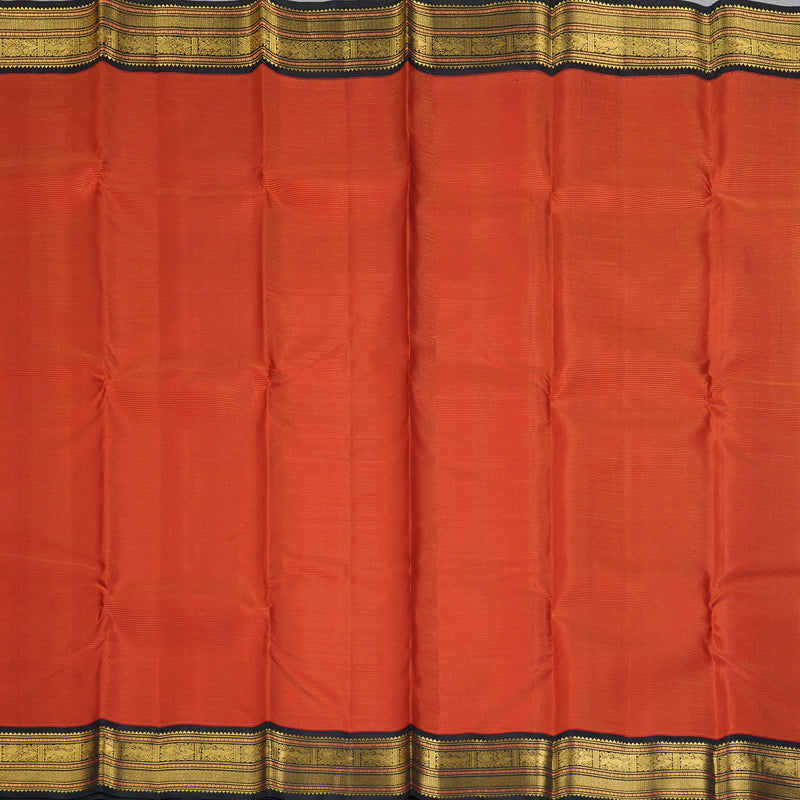 Hayagrivas Handloom Orangish-Red Kanjivaram Silk Saree with Kanchana Brown Border KBF179E3-4