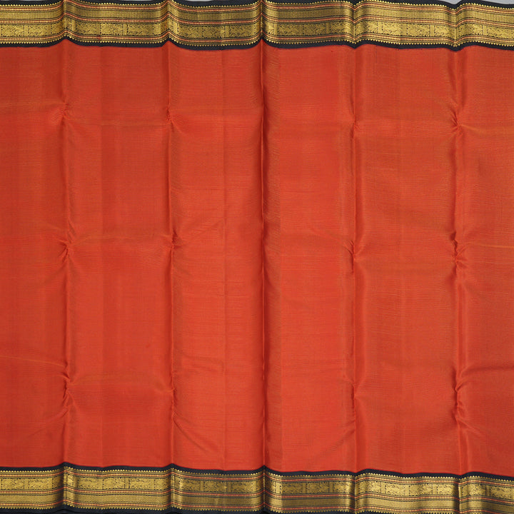 Hayagrivas Handloom Orangish-Red Kanjivaram Silk Saree with Kanchana Brown Border KBF179E3-4