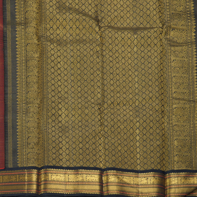 Hayagrivas Handloom Orangish-Red Kanjivaram Silk Saree with Kanchana Brown Border KBF179E3-4