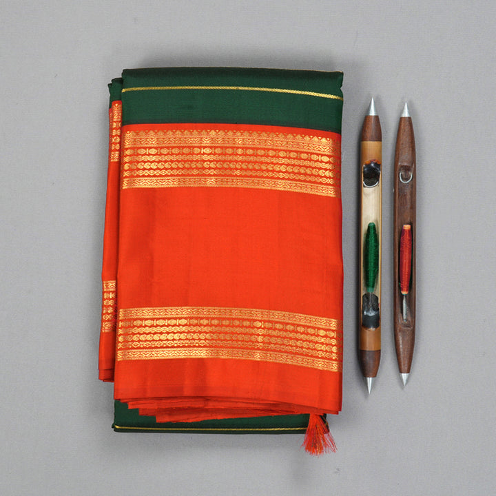 Hayagrivas Handloom Bottle Green Kanjivaram Silk Saree with Red Border KBF179E5-2