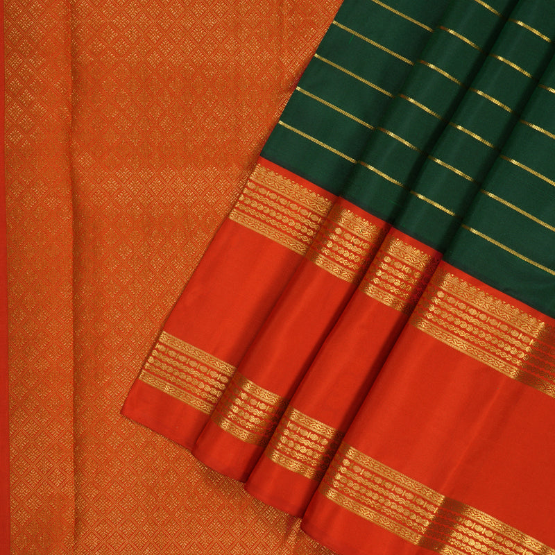 Hayagrivas Handloom Bottle Green Kanjivaram Silk Saree with Red Border KBF179E5-2