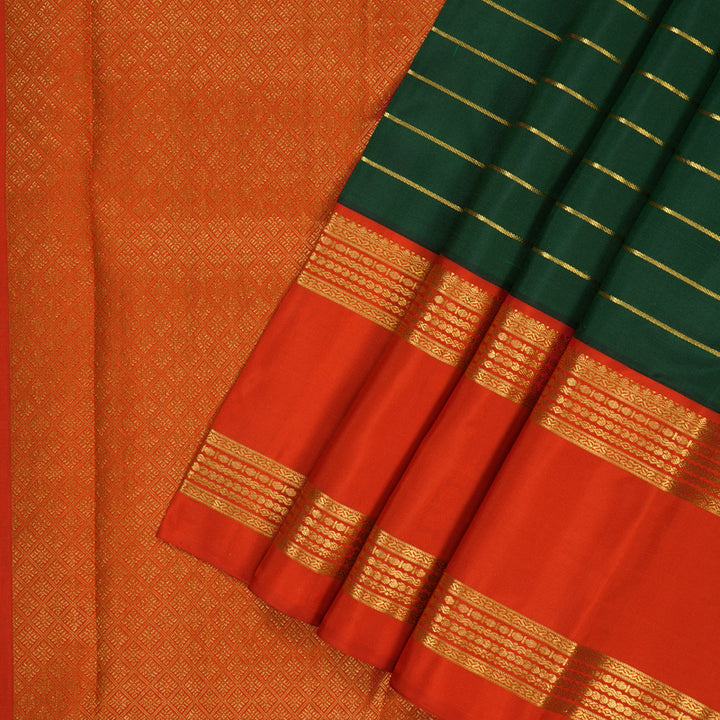 Hayagrivas Handloom Bottle Green Kanjivaram Silk Saree with Red Border KBF179E5-2