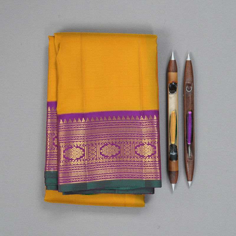 Hayagrivas Handloom Mustard Yellow Kanjivaram Silk Saree with Voilet Border KBF180E6-1