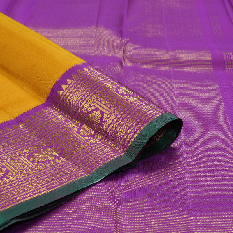 Hayagrivas Handloom Mustard Yellow Kanjivaram Silk Saree with Voilet Border KBF180E6-1