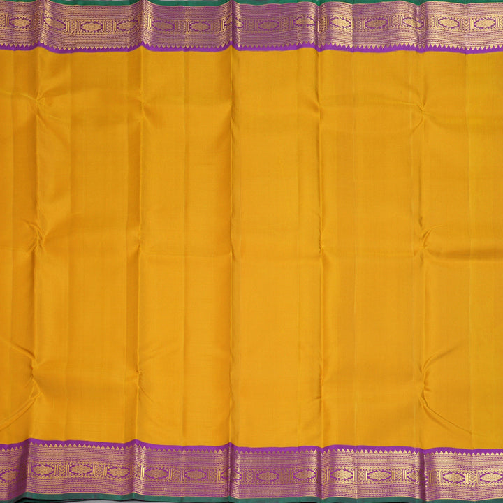 Hayagrivas Handloom Mustard Yellow Kanjivaram Silk Saree with Voilet Border KBF180E6-1