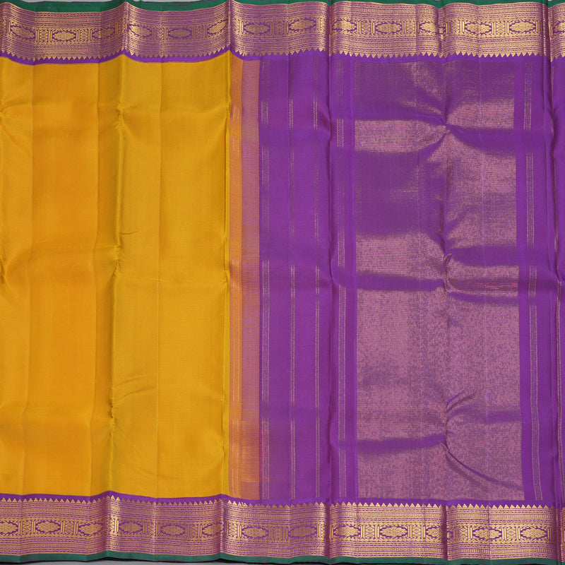 Hayagrivas Handloom Mustard Yellow Kanjivaram Silk Saree with Voilet Border KBF180E6-1
