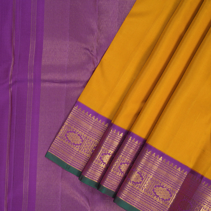 Hayagrivas Handloom Mustard Yellow Kanjivaram Silk Saree with Voilet Border KBF180E6-1