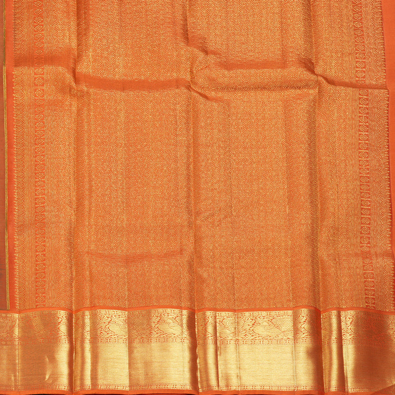 Hayagrivas Handloom Peacock Blue Kanjivaram Silk Saree with Orange Border KBF180E8-1