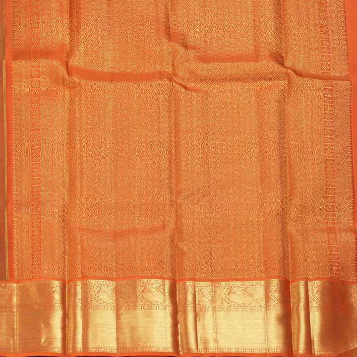 Hayagrivas Handloom Peacock Blue Kanjivaram Silk Saree with Orange Border KBF180E8-1