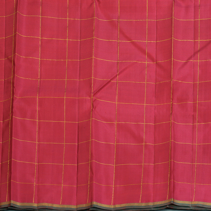Hayagrivas Handloom Multicolour Checks Kanjivaram Silk Saree with Reddish Pink Border KBF182E1-1