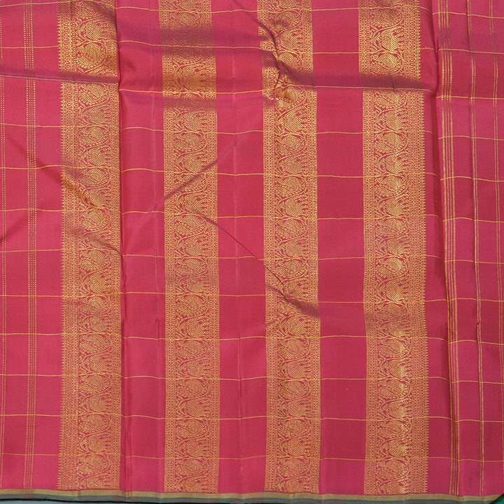 Hayagrivas Handloom Multicolour Checks Kanjivaram Silk Saree with Reddish Pink Border KBF182E1-1