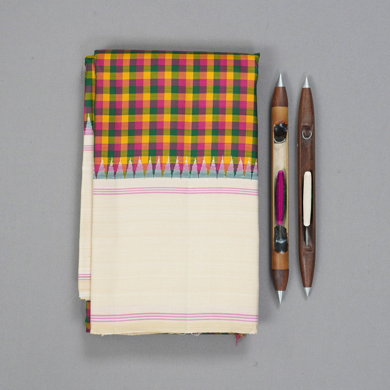 Hayagrivas Handloom Multicolour Checks Kanjivaram Silk Saree with Ivory Border KBF182E4-1