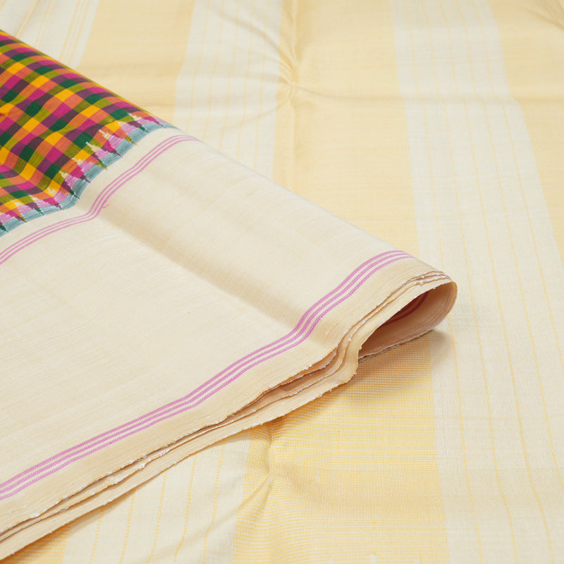 Hayagrivas Handloom Multicolour Checks Kanjivaram Silk Saree with Ivory Border KBF182E4-1