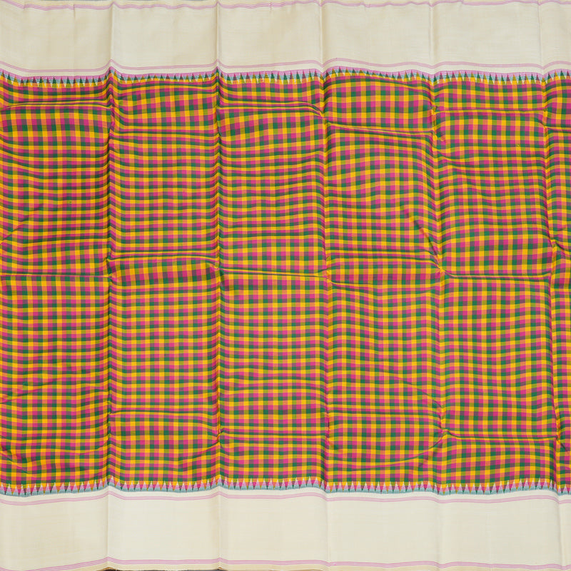 Hayagrivas Handloom Multicolour Checks Kanjivaram Silk Saree with Ivory Border KBF182E4-1