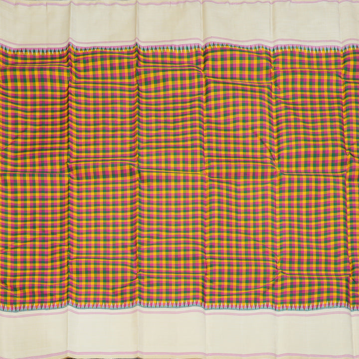 Hayagrivas Handloom Multicolour Checks Kanjivaram Silk Saree with Ivory Border KBF182E4-1