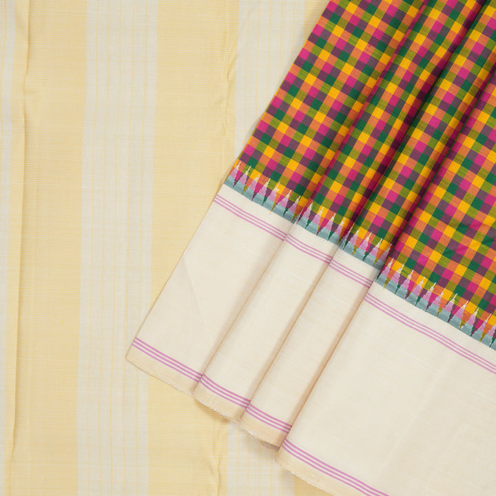 Hayagrivas Handloom Multicolour Checks Kanjivaram Silk Saree with Ivory Border KBF182E4-1
