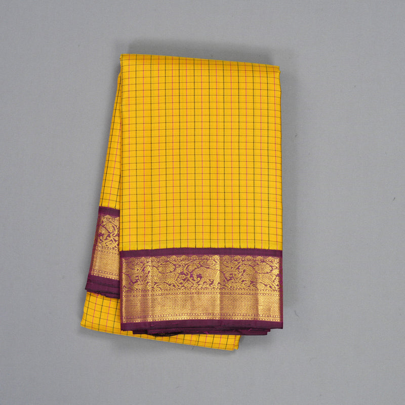 Hayagrivas Handloom Yellow Kanjivaram Silk Saree with Wine Purple Border KBF182E6-1