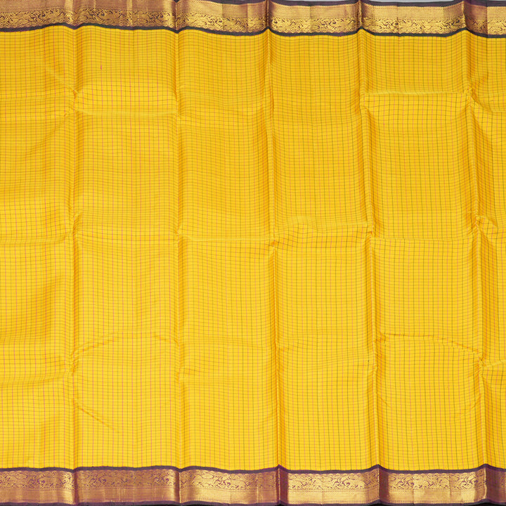 Hayagrivas Handloom Yellow Kanjivaram Silk Saree with Wine Purple Border KBF182E6-1