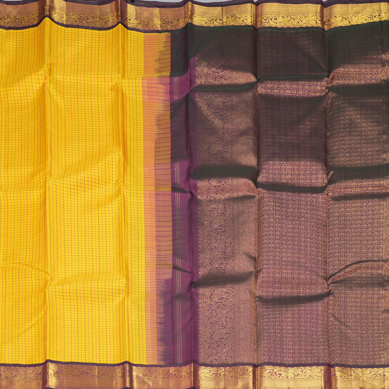 Hayagrivas Handloom Yellow Kanjivaram Silk Saree with Wine Purple Border KBF182E6-1