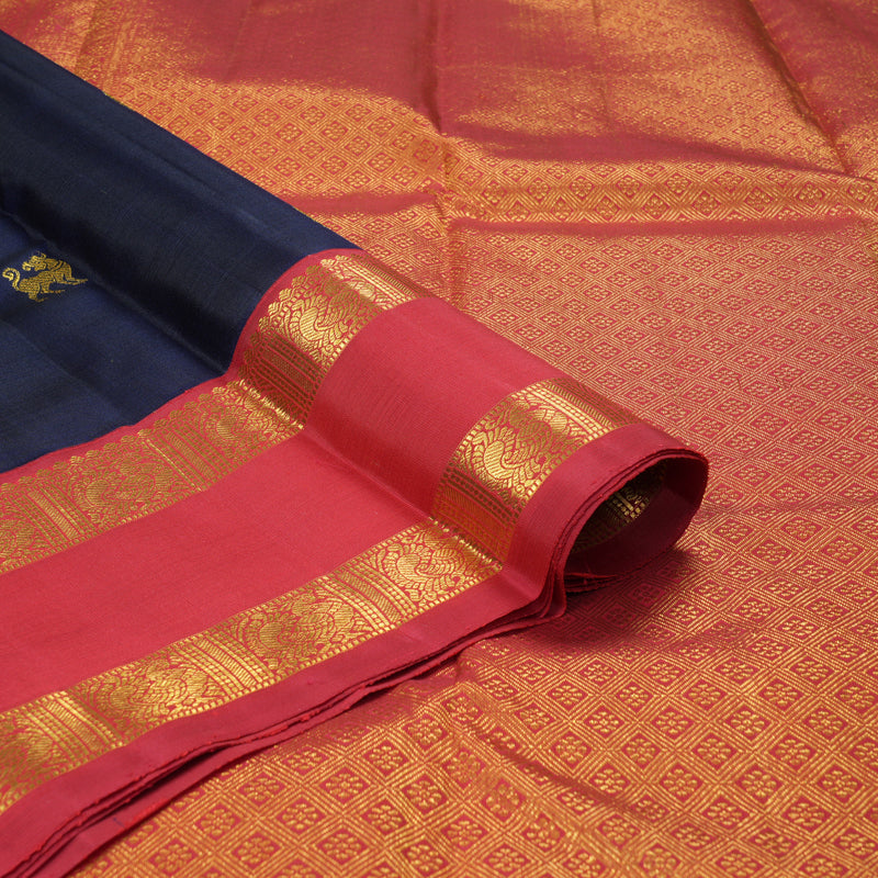 Hayagrivas Handloom Navy Blue Kanjivaram Silk Saree with Araku Border KBF182E7-1