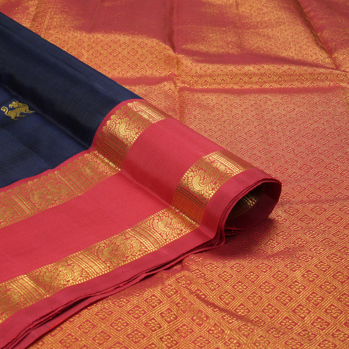 Hayagrivas Handloom Navy Blue Kanjivaram Silk Saree with Araku Border KBF182E7-1