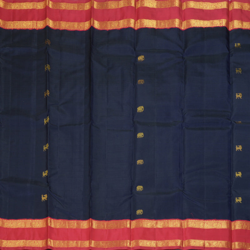 Hayagrivas Handloom Navy Blue Kanjivaram Silk Saree with Araku Border KBF182E7-1
