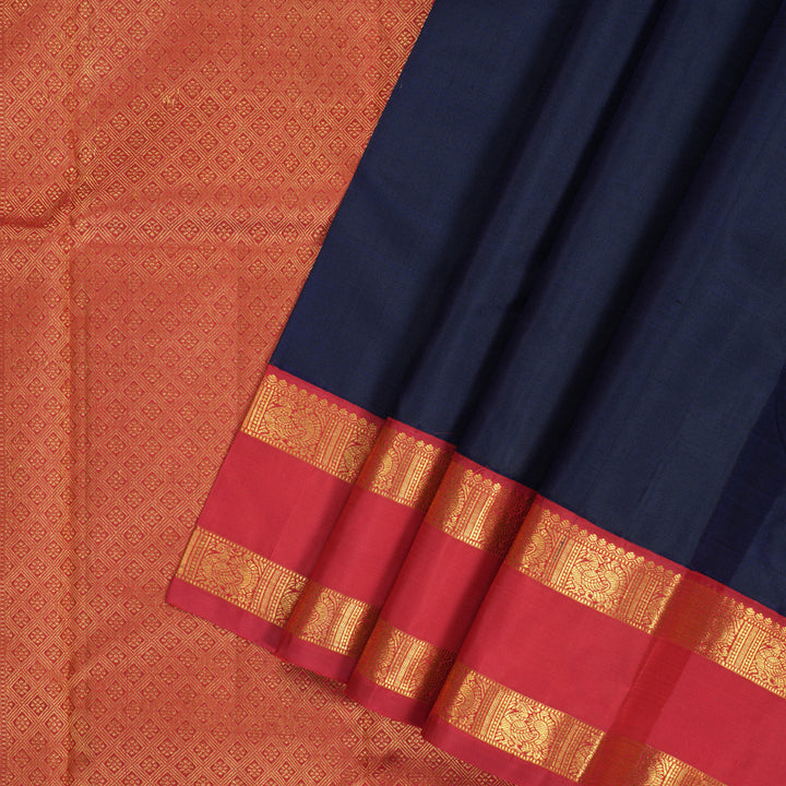 Hayagrivas Handloom Navy Blue Kanjivaram Silk Saree with Araku Border KBF182E7-1