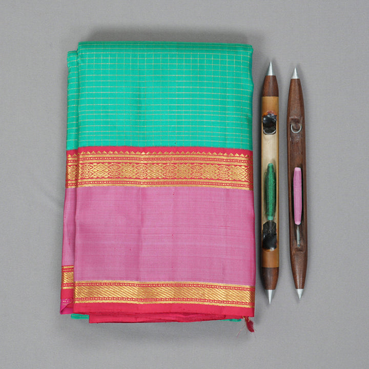 Hayagrivas Handloom Sea Green Kanjivaram Silk Saree with Pink Border KBF184E1-1